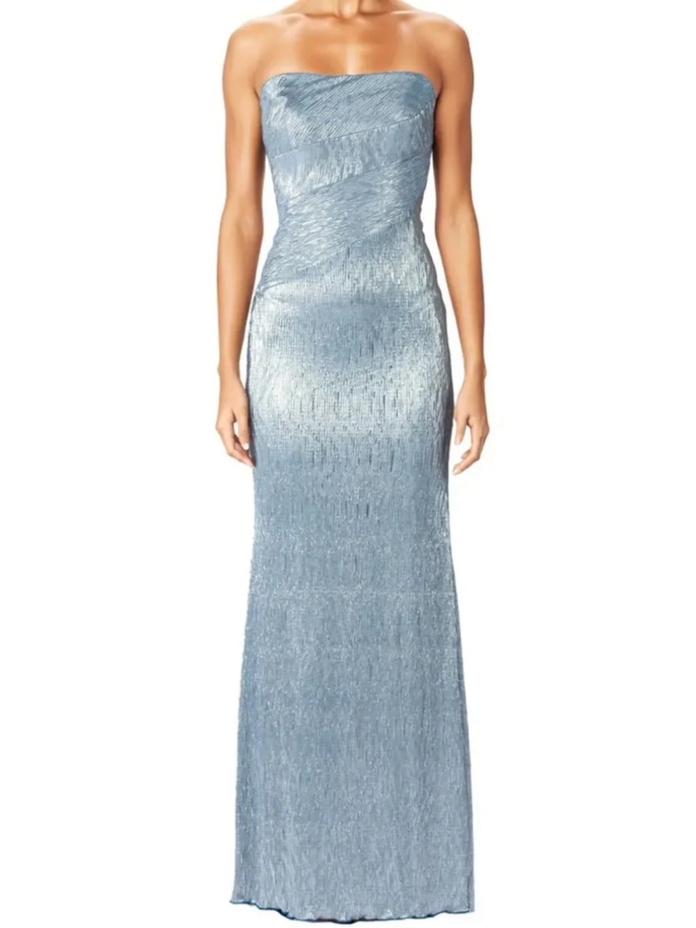 Rene Ruiz Strapless Shimmering Silver-Blue Gown in